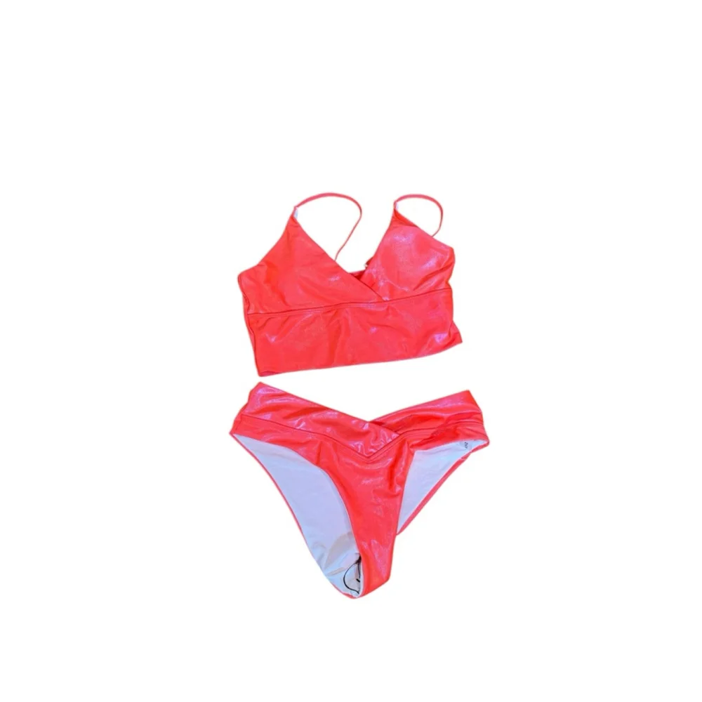 SHEIN Orange Shimmer Bikini Set Women's Large - Picture 2 of 11